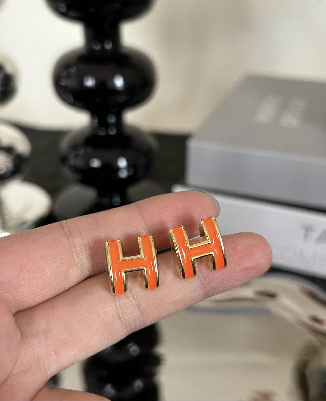 Orange H Earrings